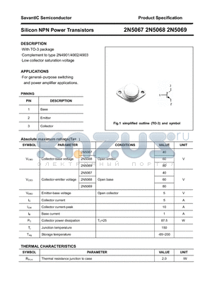 2N5067 datasheet - Silicon NPN Power Transistors