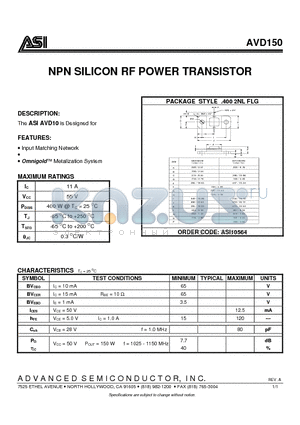 AVD150 datasheet - NPN SILICON RF POWER TRANSISTOR