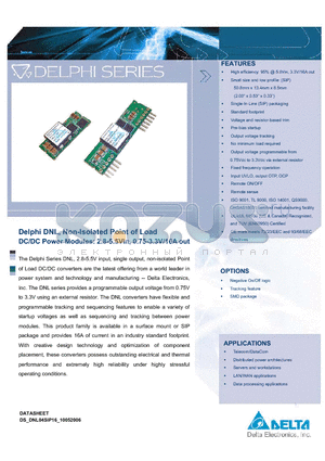 DNS04S0A0S16NFA datasheet - Delphi DNL, Non-Isolated Point of Load DC/DC Power Modules: 2.8-5.5Vin, 0.75-3.3V/16A out