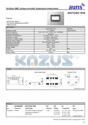 AVCTCQO7050 datasheet - Oscillator SMD, voltage-controlled, temperature-compensated