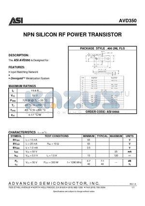 AVD350 datasheet - NPN SILICON RF POWER TRANSISTOR