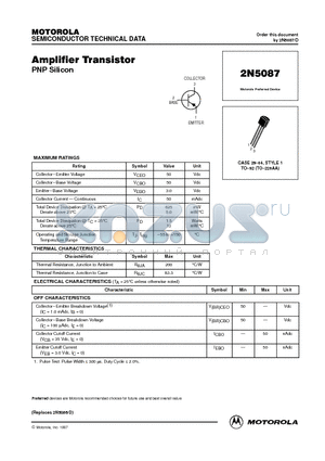 2N5087 datasheet - CASE 29.04, STYLE 1 TO-92 (TO-226AA)