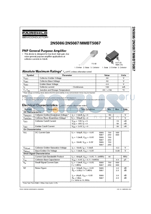 2N5087 datasheet - PNP General Purpose Amplifier