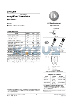 2N5087 datasheet - Amplifier Transistor PNP Silicon