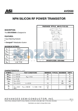 AVD550 datasheet - NPN SILICON RF POWER TRANSISTOR