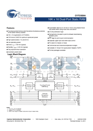 CY7C026A-20AXC datasheet - 16K x 16 Dual-Port Static RAM