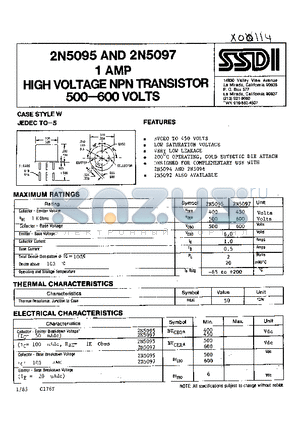 2N5095 datasheet - 1 AMP HIGH VOLTAGE NPN TRANSISTOR 500-600 VOLTS