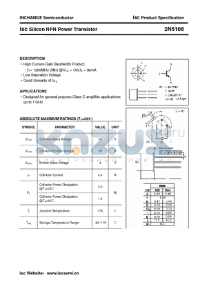 2N5108 datasheet - isc Silicon NPN Power Transistor