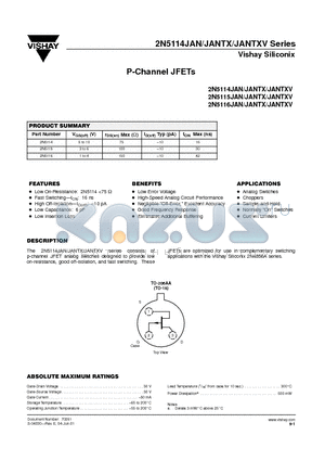 2N5114JANTXV datasheet - P-Channel JFETs