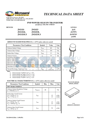 2N5151L datasheet - PNP POWER SILICON TRANSISTOR