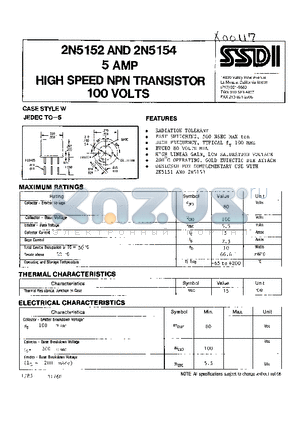 2N5152 datasheet - 5 AMP HIGH SPEED NPN TRANSISTOR 100 VOLTS