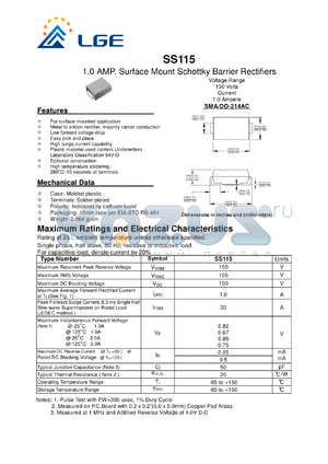 DO-214AC datasheet - 1.0 AMP. Surface Mount Schottky Barrier Rectifiers