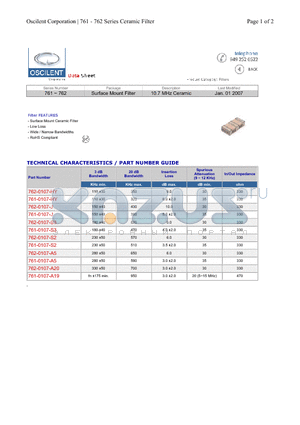 762-0107-A5 datasheet - Surface Mount Filter 10.7 MHz Ceramic
