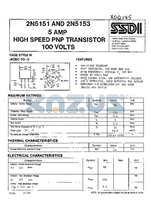 2N5153 datasheet - 5 AMP HIGH SPEED PNP  TRANSISTOR