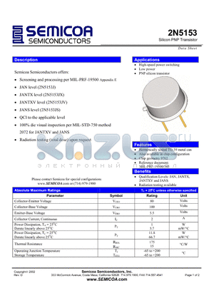 2N5153 datasheet - Silicon PNP Transistor