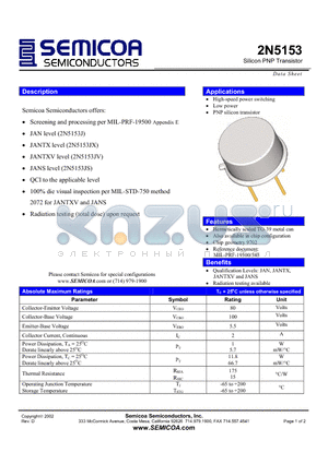 2N5153_02 datasheet - Silicon PNP Transistor