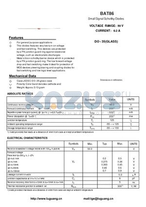 DO-35 datasheet - Small Signal Schottky Diodes