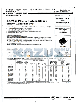 1SMB5918A datasheet - 1.5Watt Plastic Surface Mount Silicon Zener Diodes