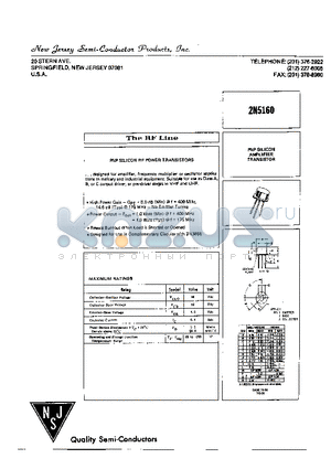 2N5160 datasheet - PNP SILICON AMPLIFIER TRANSISTOR