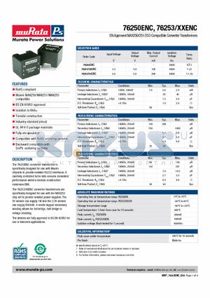 76253/35ENC datasheet - EN Approved MAX250/251/253 Compatible Converter Transformers