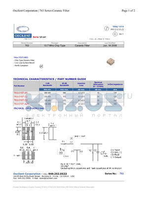 763-0107-A20 datasheet - 10.7 MHz Chip Type Ceramic Filter