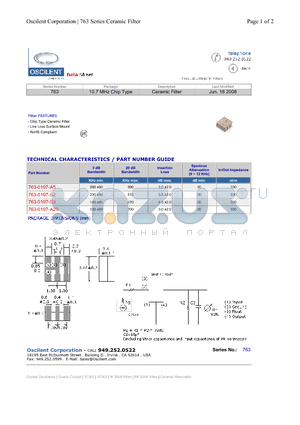 763-0107-S3 datasheet - 10.7 MHz Chip Type Ceramic Filter