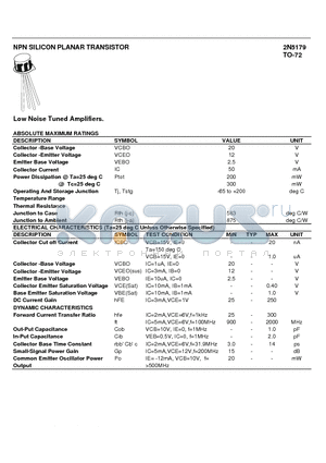 2N5179 datasheet - NPN SILICON PLANAR TRANSISTOR