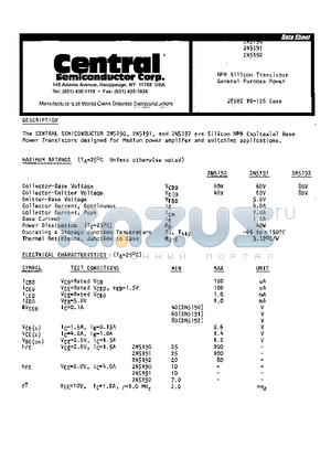 2N5190 datasheet - NPN SILICON TRANSISTOR GENERAL PURPOSE POWER