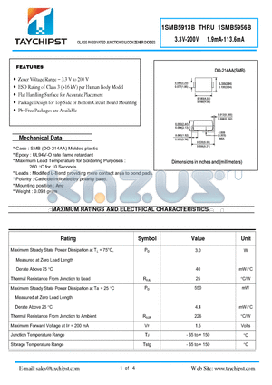 1SMB5918B datasheet - GLASS PASSIVATED JUNCTION SILICON ZENER DIODES