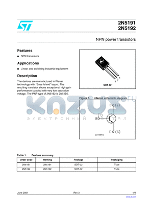 2N5191 datasheet - NPN power transistors