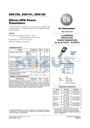 2N5191G datasheet - Silicon NPN Power Transistors
