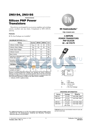 2N5194 datasheet - Silicon PNP Power Transistors