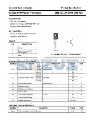 2N5194 datasheet - Silicon PNP Power Transistors