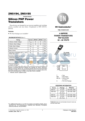 2N5194G datasheet - Silicon PNP Power Transistors