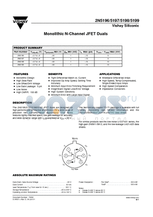 2N5197 datasheet - Monolithic N-Channel JFET Duals