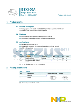 BZX100A datasheet - Single Zener diode