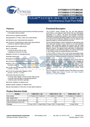 CY7C0851AV-133AXI datasheet - FLEx36 3.3 V 32 K / 64 K / 128 K / 256 K  36 Synchronous Dual-Port RAM