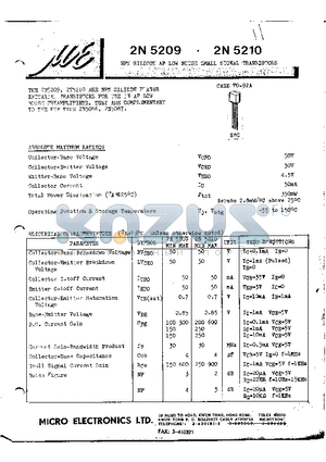 2N5209 datasheet - NPN SILICON AF LOW NOISE SMALL SIGNAL TRANSISTORS