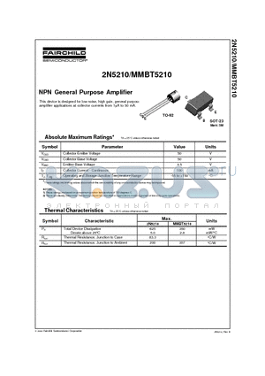 2N5210 datasheet - NPN General Purpose Amplifier