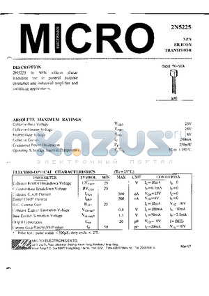 2N5225 datasheet - NPN SILICON TRANSISTOR