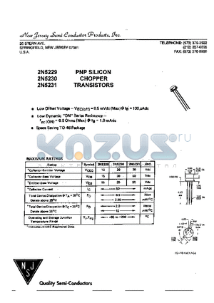 2N5229 datasheet - PNP SILICON CHOPPER TRANSISTORS