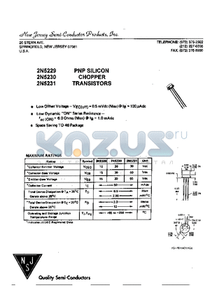 2N5231 datasheet - PNP SILICON CHOPPER TRANSISTORS