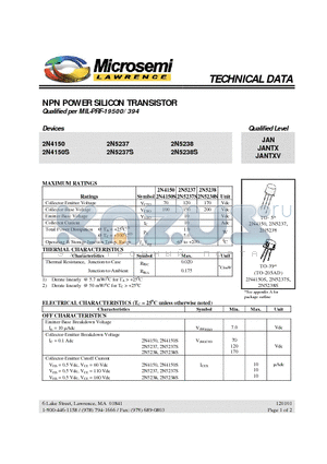 2N5237 datasheet - NPN POWER SILICON TRANSISTOR