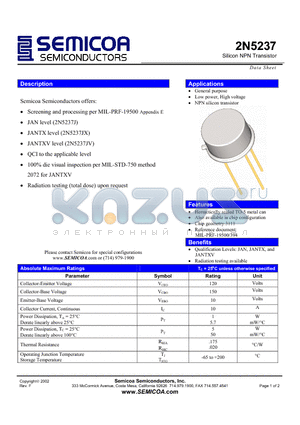 2N5237 datasheet - Silicon NPN Transistor
