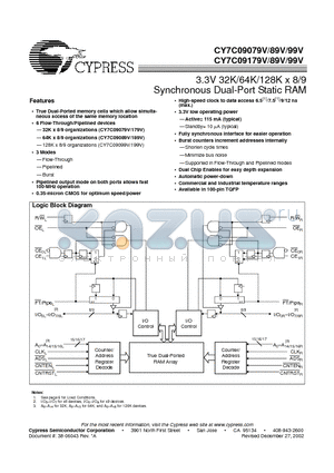CY7C09079V-12AC datasheet - 3.3V 32K/64K/128K x 8/9 Synchronous Dual-Port Static RAM