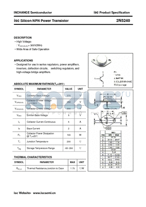 2N5240 datasheet - isc Silicon NPN Power Transistor