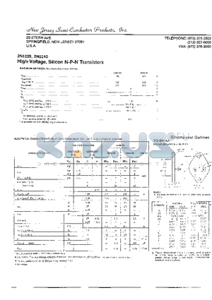 2N5239 datasheet - HIGH-VOLTAGE, SILICON N-P-N TRANSISTORS