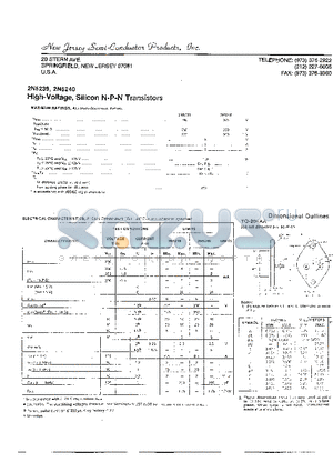 2N5240 datasheet - HIGH-VOLTAGE, SILICON N-P-N TRANSISTORS