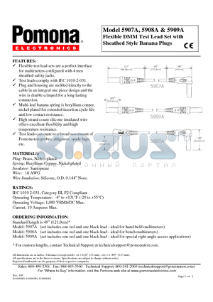 5907A datasheet - Flexible DMM Test Lead Set with Sheathed Style Banana Plugs