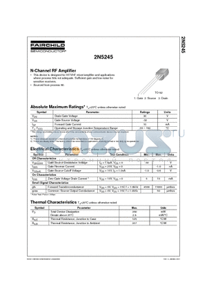 2N5245 datasheet - N-Channel RF Amplifier